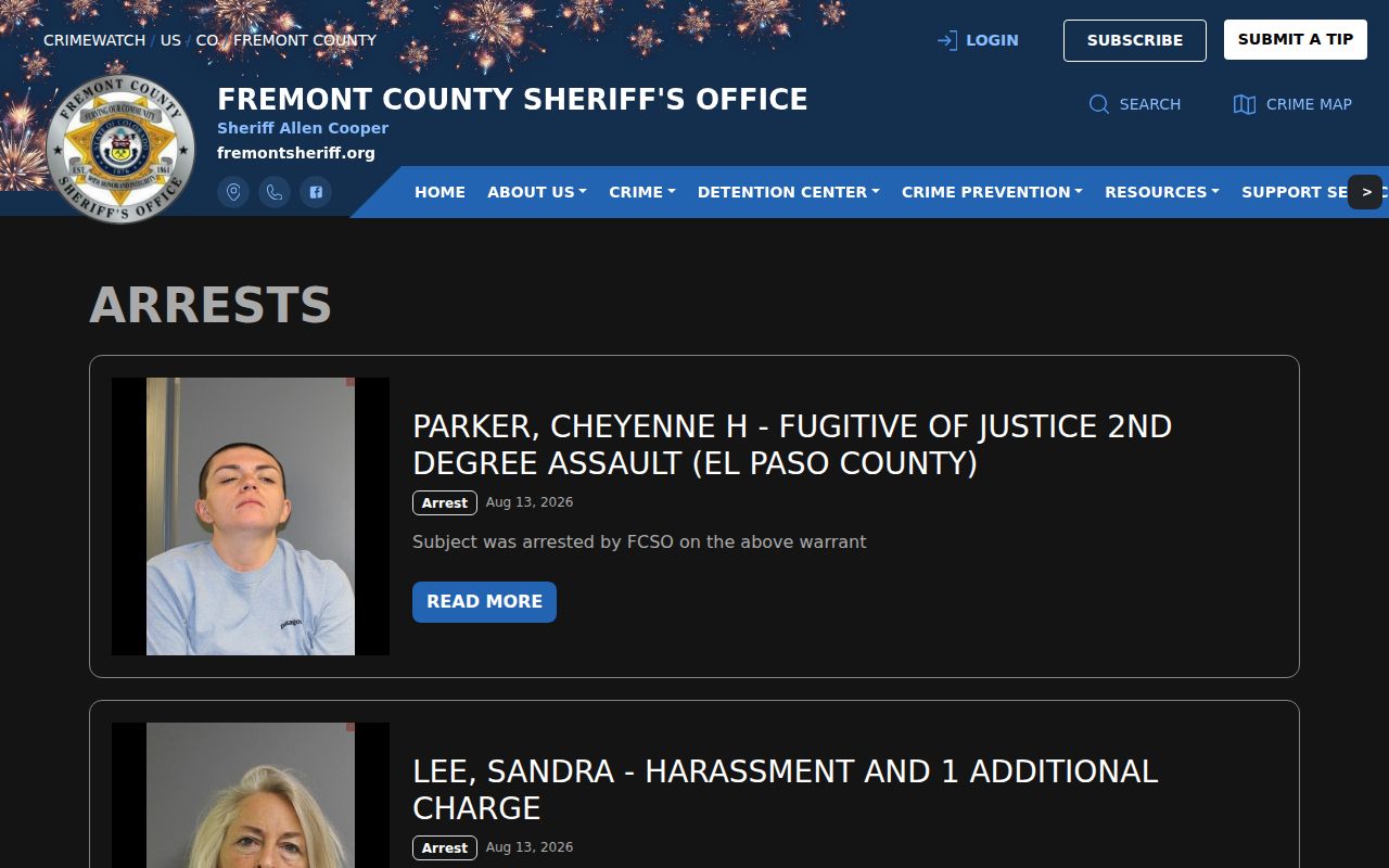 Fremont County recent booking and arrest publication feed