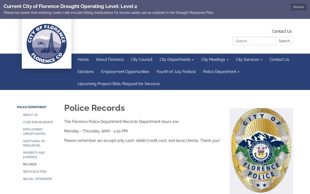 Florence Police records interface for busted arrest requests