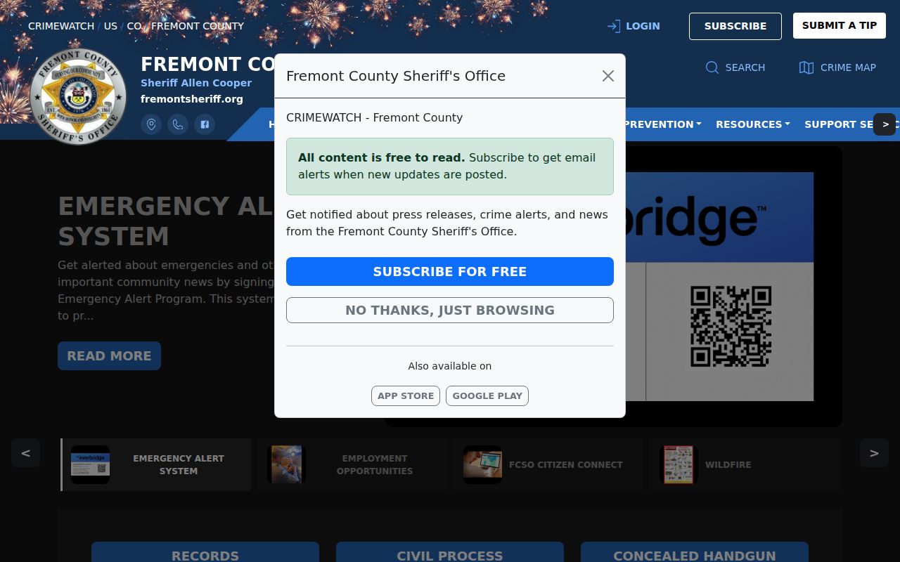 Fremont County sheriff interface for Williamsburg arrest records